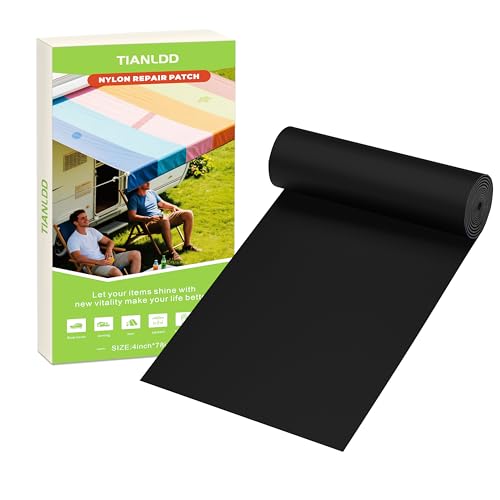 TIANLDD 4x78in Waterproof Repair Tape for Boat Covers,Tents,Tarp,RV Awning，Fabric Repair Tape(Black)