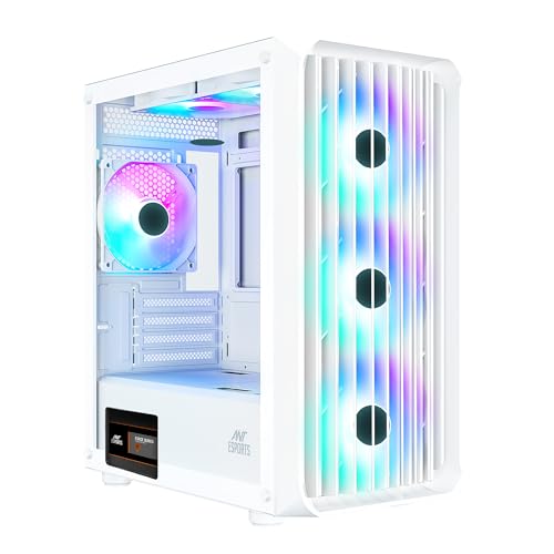 Image of Ant Esports 205 Mini 6F Mini-Tower Computer Case /Gaming Cabinet - White | Support Micro-ATX, Mini-ITX | Pre-Installed 6 ARGB Fans