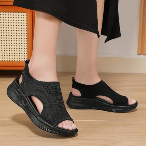 GoodValue Womens Comfortable Orthopedic Sandals Arch Support Ladies Walking Sport Athletic Sandals Open Toe Slip On Plantar Fasciitis Platform Dress Sandal 2 Inches Heel — view 3