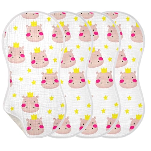 MCHIVER Crowned Hippo Stars White Baby Burp Cloths Cotton Washcloths Soft Absorbent Burping Rags for Baby Girl Boys Burpy Cloth Bib 1 Pack3