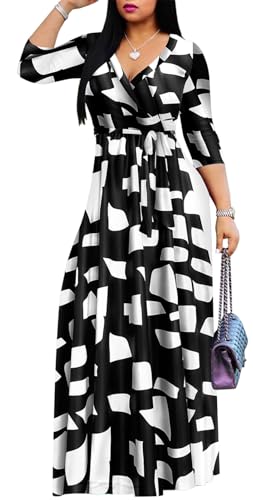 Image of Women's Floral Maxi Dress Summer Casual V-Neck 3 /4 Sleeve Long Bohemian Print Evening Party Dress
