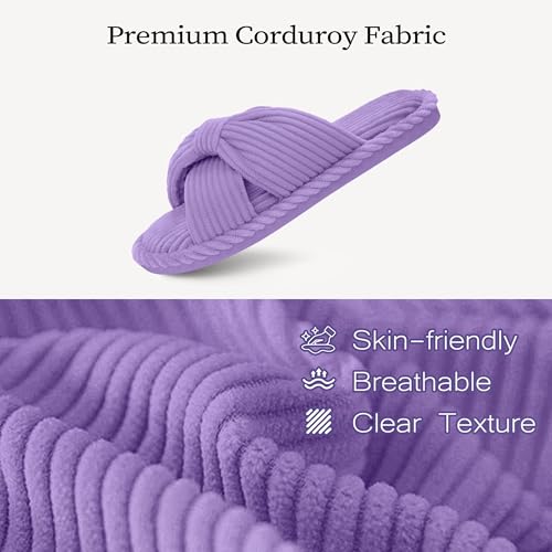 IPSAE House Slippers for Woman Memory Foam Open Toe Slippers Corduroy Cross Bow Womens Slipper Slides Comfy Indoor Bedroom Slip On Shoes3
