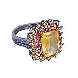 Ring 925 Sterling Silber Citrin Granat Peridot für Mädchen FSJ-5930 Stein Gelb Citrin Granat Peridot