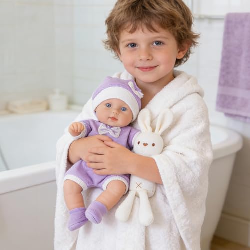 Bébé réaliste 30 cm lavable avec corps complet en silicone et doudou lapin