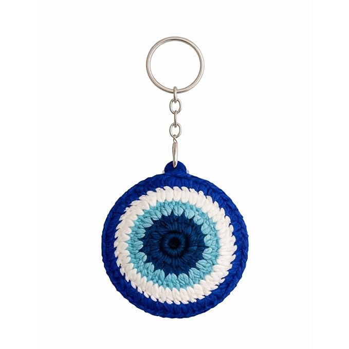 Evil Eye Keychain Handmade Blue Nazar Battu Fluffy Flower Bag Charm
