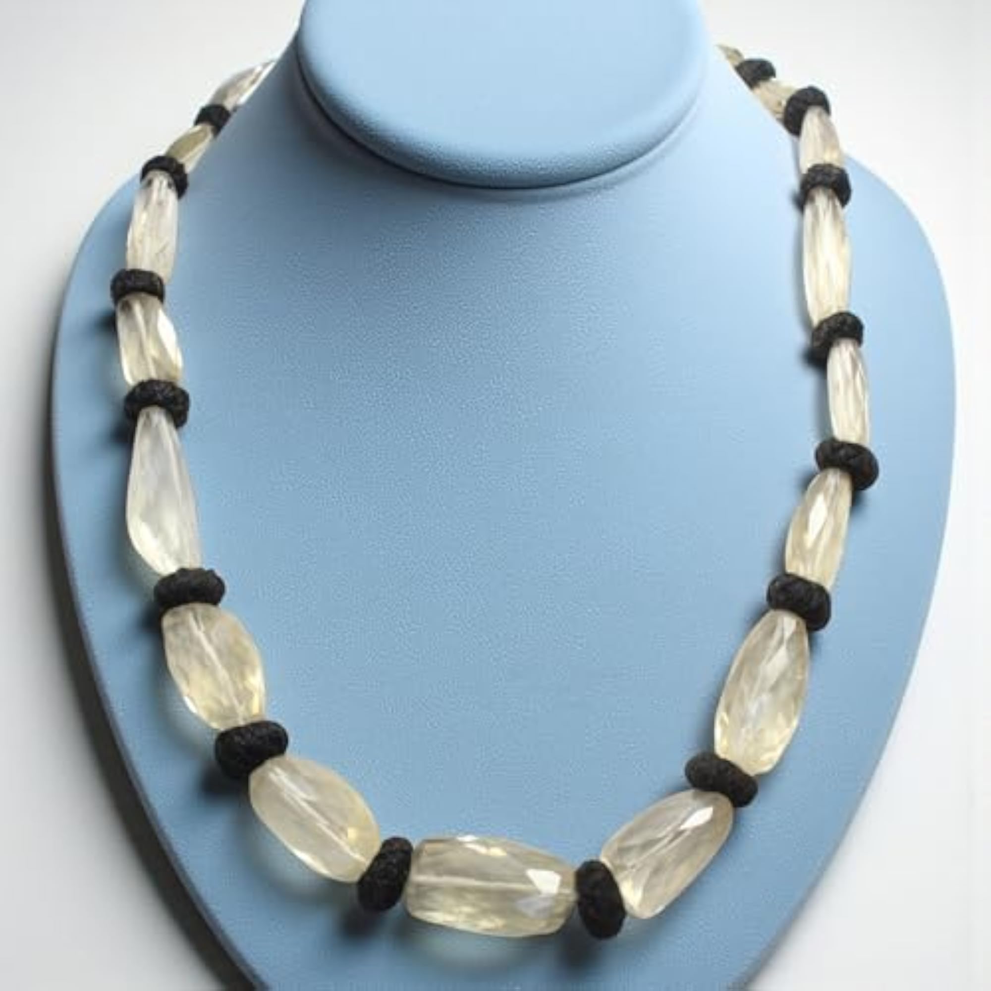 Women's Adjustable Natural Golden Topaz Bead Necklace on Black Thread