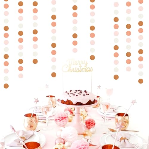 Image of Pink-Brown Peach Party-Decorations Streamers Garland - 52ft Boho Fall Groovy Hanging Paper Banner,Baby Bridal Shower Wedding Autumn Neutral Birthday Room Home Thanksgiving Day Halloween Decor Hugfond
