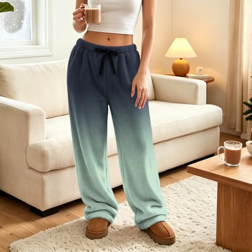 Womens Pajama Pants Wide Leg Comfort Ombre Flannel Baggy Lounge Pants | Relaxed, Fluffy Plush, Ombre, Pajamas Bottom, Flowy, Warm Fabric, Comfy, Walking, Evening, Camping, Fall Winter - image 3