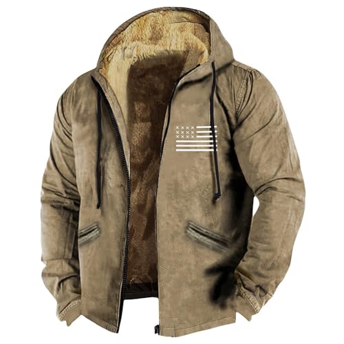 ADHOWBEW Mens Winter Coat Long Sleeve Hunting Plush Zip Up Big and Tall Thicken Fleece Lined Warm Sherpa Vintage Outerwear