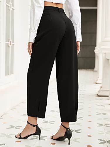 SweatyRocks Women's Casual High Waist Fold Pleated Straight Leg Trousers Work Pants with Pocket2