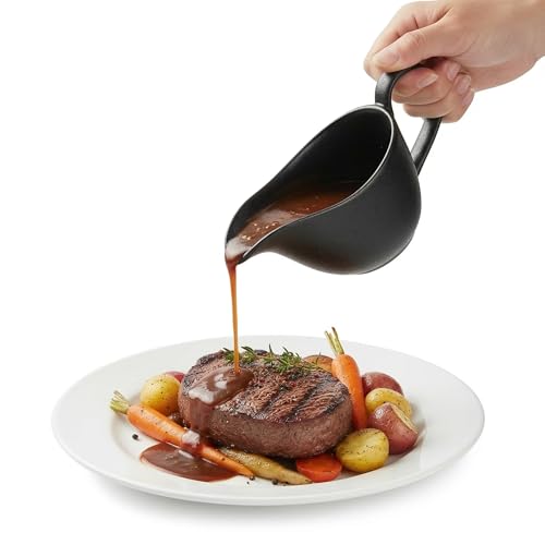 iplusmile Ceramic Gravy Boat with Spout: Ergonomic Handle and Non-Drip Microwave & Dishwasher Safe for Sauces Gravies and Dressings-Holiday Gatherings and Everyday Use, Black