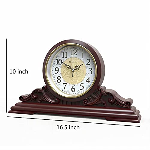 Table Clock, Antique Desk Clock, Modern Quartz Movement-Continuous Scanning (Ultra-Quiet), Suitable For Mantel/Desktop, Living Room Decoration (Maroon) #TOP3