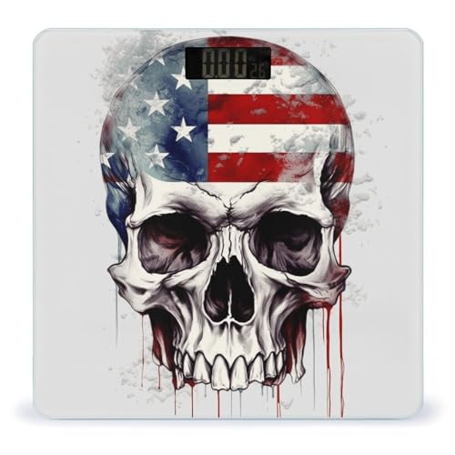 Báscula Digital de Baño con Diseño Calavera Bandera USA miniatura 1