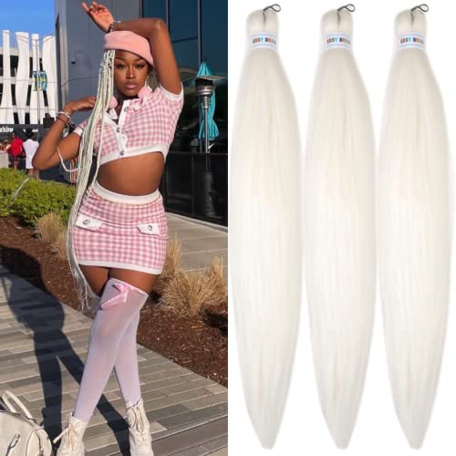 Cream White Braiding Hair Pre Stretched Kanekalon Prestretched Braiding Hair #TOP7
