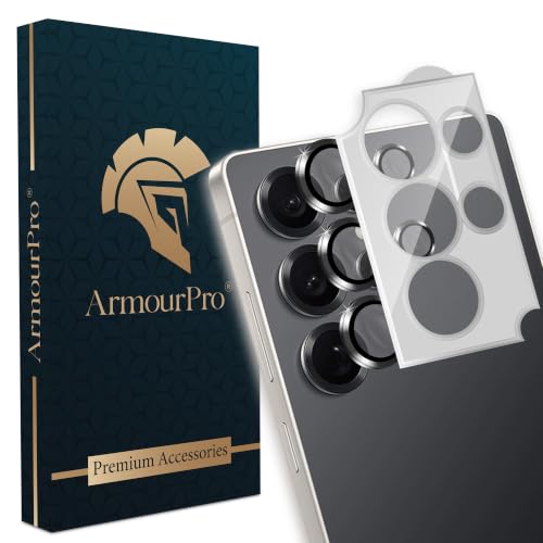 Image of ArmourPro Camera Lens Protector for Samsung Galaxy S25 Ultra with Auto Alignment Installation Frame, AR+AF Coated Tempered Glass Camera Rings, Anti-Scratch, Case Friendly | Black