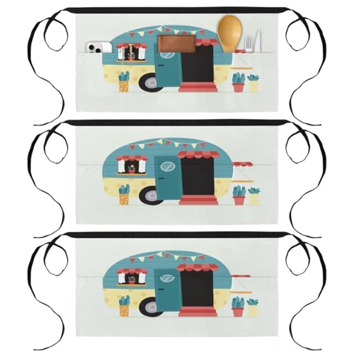 Tablier court de cuisine à 3 poches : lot de 3 demi-tabliers 60x30,5cm Motor Hme