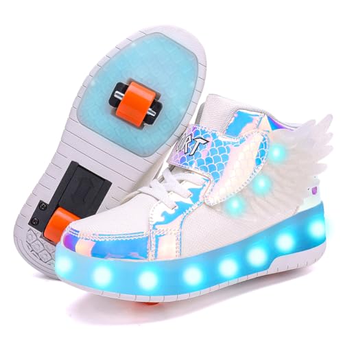 Nsasy Kids Roller Shoes Boy Girl Sneakers with Wheels Become Sport Sneaker with Led for Christmas Birthday Children Show Gift
