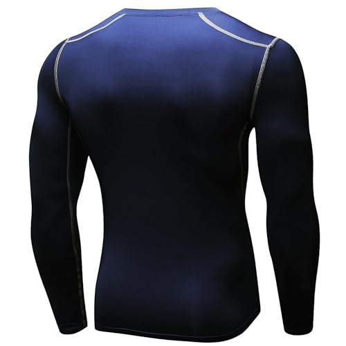 SPVISE Navy Men's Thermal Underwear Top Fleece Lined Compression Long Sleeve Shirt Cold Weather Sports Base Layer Undershirts