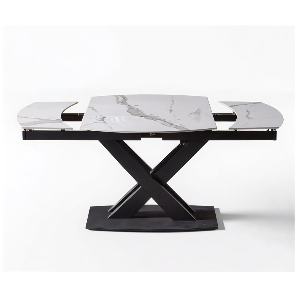 Tavolo Allungabile BALEARI 120-180 cm – Piano in Ceramica Gres Porcellanato Effetto Marmo Antigraffio – Struttura Ferro Verniciato – Estensione Automatica 1 Secondo – 4-6/8-10 Posti