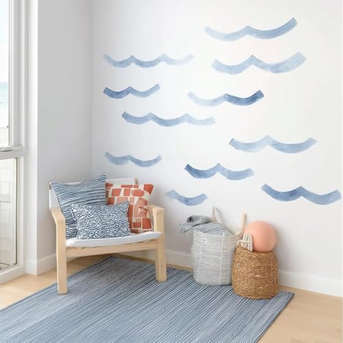 Vinilos decorativos ondas marinas acuarela azul set 16 miniatura 5