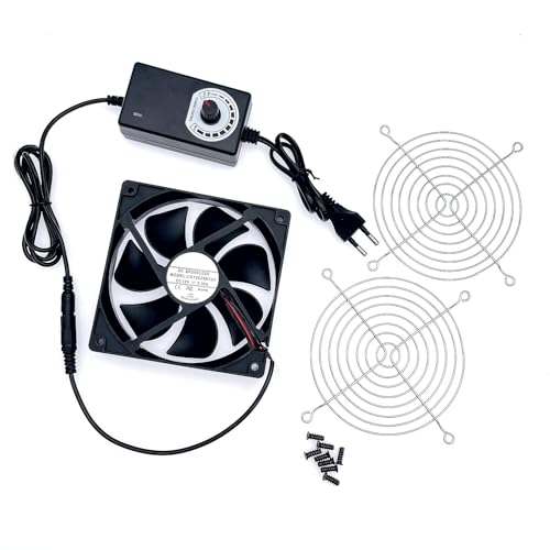 JZK 0.3A DC 12V Lüfter 12cm Kühlventilator mit einstellbarer Geschwindigkeitsregelung 120mm bürstenloser Lüfter mit Metallgitter für...