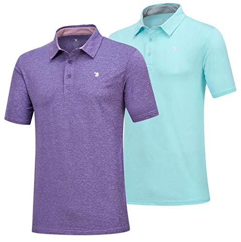 Rdruko Men's Dri Fit Golf Shirts Quick Dry Short Sleeve Polo Athletic Casual T-Shirt 2-Pack (Purple Blue, US S)