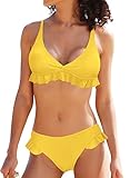 Diseño de bikini de dos piezas, fácil de poner y quitar. El diseño simple y elegante hace que el bikini sea más único y encantador, muestra una hermosa clavícula y agrega un encantador temperamento sin espalda. Al mismo tiempo, añade un toque de alegría a tu look.
