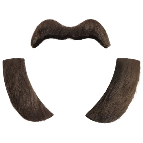SYLVASS Brown Fake Sideburns and Mustache Set Self adhesive Design Suitable for Cosplay and Costume Events Realistic Appearance Comfortable Fit