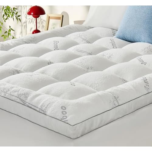 Memory Foam Mattress Topper - Viscose Made from Bamboo Pillow Top Thick Full Size Mattress Pad for Back Pain, Ultra Soft & Cooling for Hot Sleepers, 6-18'' Deep Pocket, White White Full