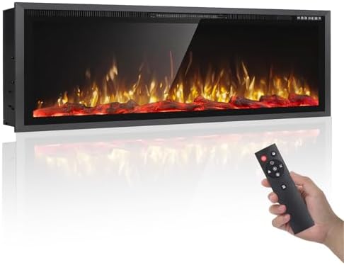 60" Electric Fireplace Ultra Narrow Aluminum Frame & Wide Screen, Electric Fireplace Inserts/Wall Mounted with Heater, Adjustable Flame Color and Brightness, Remote Control/Timer, 750/1500w - Thumbnail 2