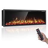 PRETZI 60' Electric Fireplace Ultra Narrow Aluminum Frame & Wide Screen, Electric Fireplace Inserts/Wall Mounted with Heater, Adjustable Flame Color and Brightness, Remote Control/Timer, 750/1500w