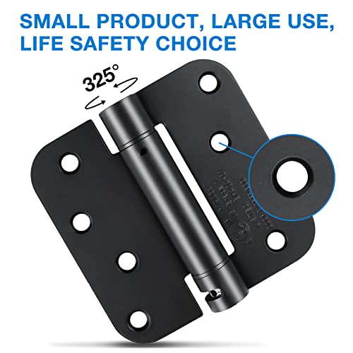 Automatic Self-Closing Door Hinges Black Matte 4 Inch X 4",Spring Hinge Auto Soft Close Hinges For Doors 5/8"Radius Fire Front Interior Door Hinges Bathroom Pantry Laundry Basement Door Hinges,2 Pack #TOP5