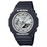 Casio Orologio Quarzo Unisex, misura cassa 48.50mm con quadrante Argento Analogico e Digitale e cinturino Nero in Plastic/Resin Strap GA-2100SB-1AER