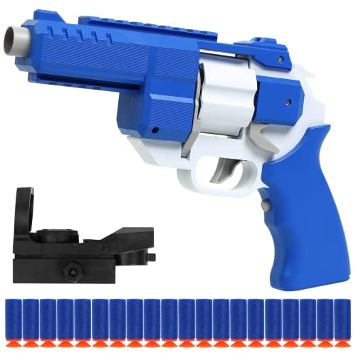 ATONGMU Toy Revolver Foam Electric Motorized Shooting Gun 20pcs Darts for Nerf Guns Toy Gun Set for for 5 6 7 8 Year Old Boys Gift (Blue)