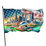 zyatbwi American And Chicago Skyline Flag 3x5 Ft Friendship Flag Of Chicago, USA Flag Home Outdoor Indoor Garden Home Decoration Banner, Green