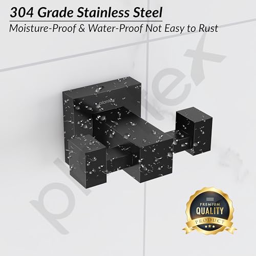 Image of Plantex 304 Grade Stainless Steel Hooks for Hanging Clothes and Towel in Bathroom /Living Room /Bathroom Accessories - Splash (Black)