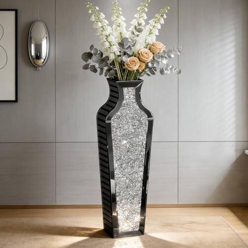 SHYFOY Gray Crushed Diamond Mirrored Floor Vase, 26.8" Tall