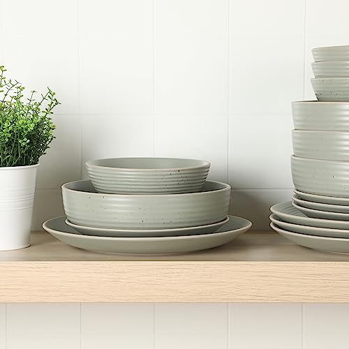 Image of Gibson Home Dinah Double Bowl Stoneware Embossed Speckled Dinnerware Set - Sage Green, Service for Four (16pcs)