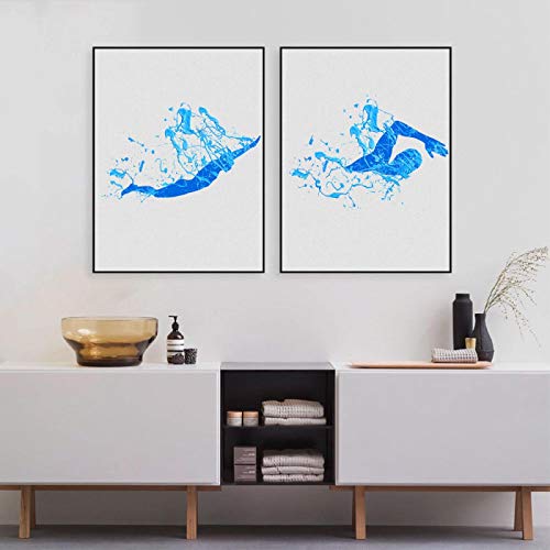 Tableau bleu splash natation pour decoration salle de bains zen