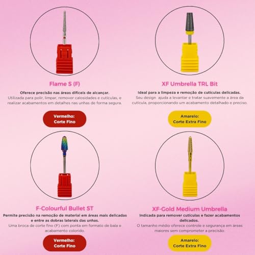 Kit 4 Brocas Tungstênio Bullet 720 Umbrella Unhas de Gel