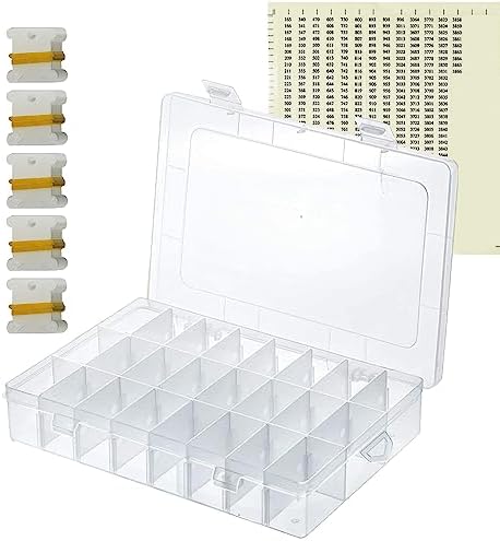 Embroidery Floss Cross Organizer Box Set - 50PCS White Plastic Floss Bobbins Set Embroidery Thread Bobbins with 552PCS Floss Number Stickers and Storage Case for Cross Stitch Craft DIY Sewing Storage