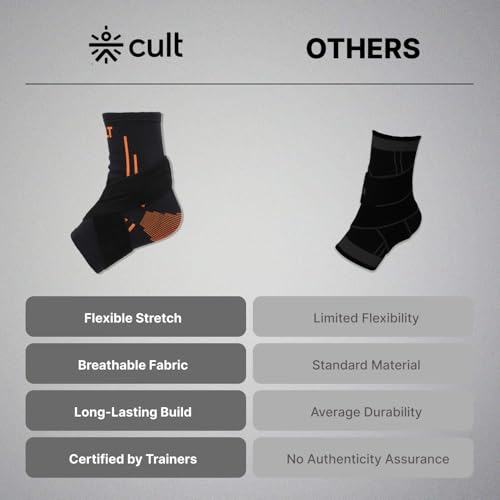 Image of CULT Ankle Support with Elastic Strap | For Ankle Pain Relief | Stretchable Ankle support for Sports | Adjustable Free Size | Black Orange