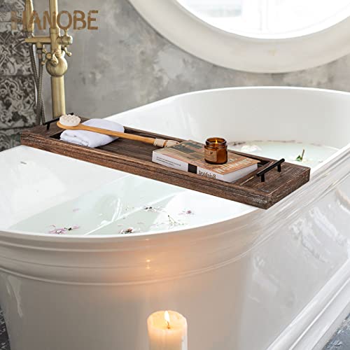 Hanobe Bathtub Tray Bath Caddy: Wood Tub Trays Table Extra Large Rustic Bathtub Shelf Across Tub Wooden Serving Tray With Handles For Bathroom, 31" #TOP7