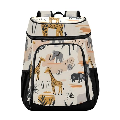 Giraffe Elephant African Animals Cooler Backpack Cooler Insulated Leak Proof Lunch Backpack 36 Cans Waterproof Soft for Men Women Picnic Hiking Camping Beach