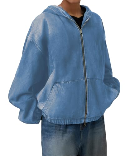 Women's Zip Up Denim Hoodie Sweatshirt Jean Jacket Coats with Pockets2