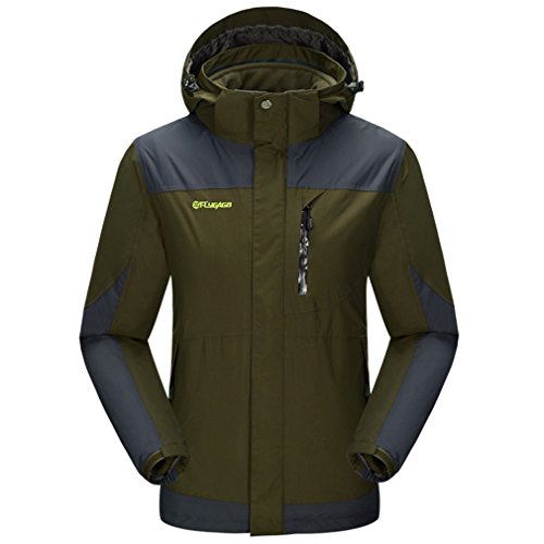 FLYGAGA Men's 3 in 1 Windproof Waterproof Breathable Hardshell Jacket Outdoor Sport Camping Hiking Climbing Jacket Coat (Large, Army Green)