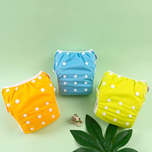 Image of ALVABABY Baby Swim Diapers 3pcs One Size Reuseable Washable & Adjustable for Swimming Lesson & Yellow Orange Blue 3SWY19