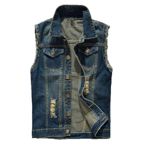 Mens Denim Vests Sleeveless Slim Fit Ripped Distressed Button Down Jean Vest Jackets2