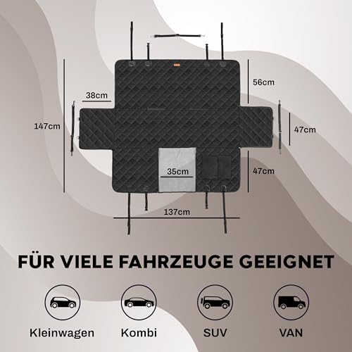 Hainberger Hundedecke Auto Rückbank Wasserabweisende Kratzfeste Autodecke für Hunde wasserdichte rutschfeste Autoschondecke mit Seitenschutz und Sichtfenster, 4-in-1 Rücksitzschoner 137x147 cm