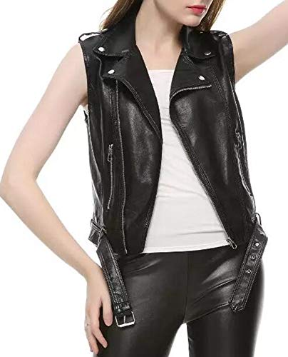Kedera Womens Motorcycle Biker Faux Leather Sleeveless Vest Jacket Slant Zip With Pockets (Black, Small) #TOP5